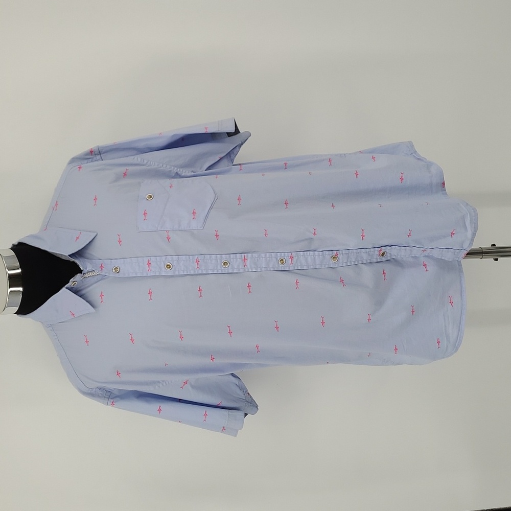 PD&C Stretch Light Blue w/ Hot Pink Shark Print Button Down Men's sz. 2X
